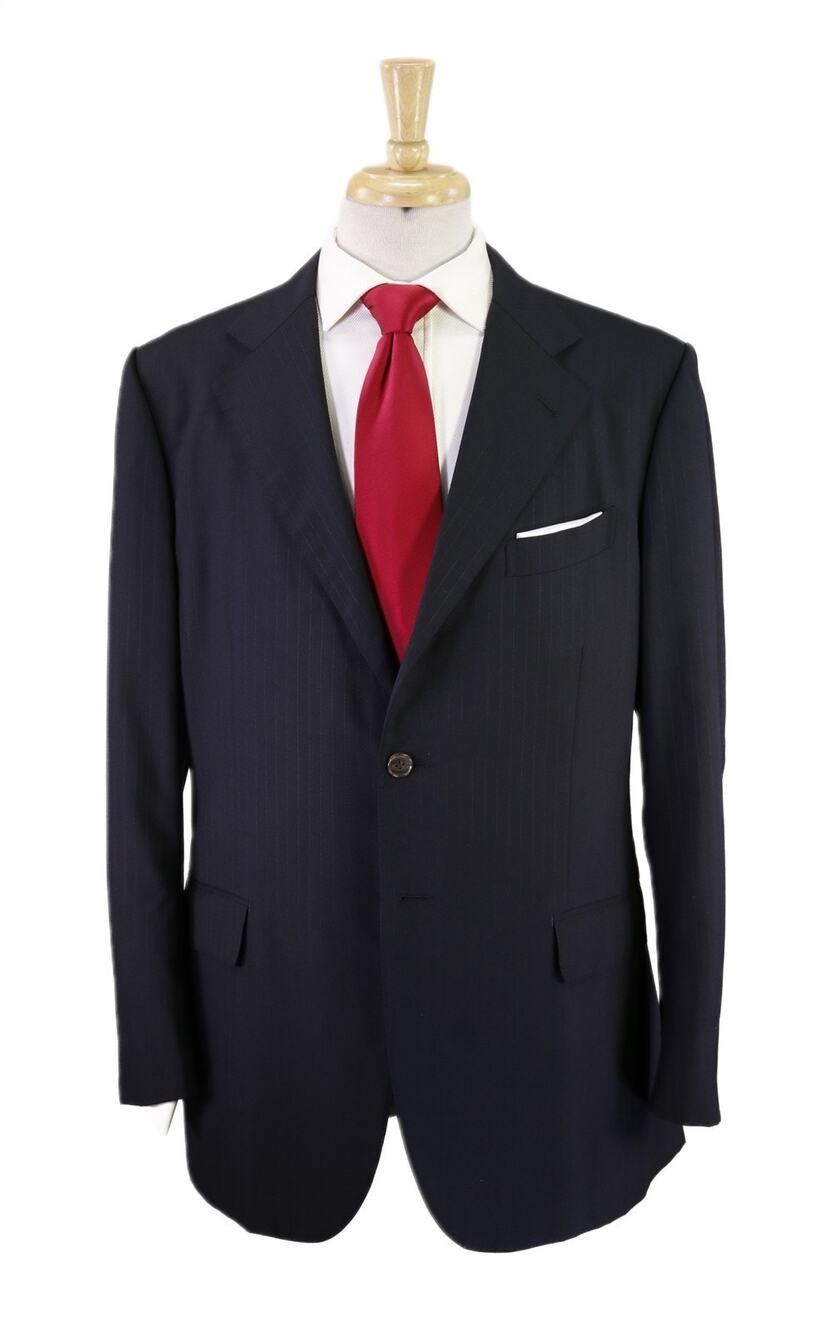 Mariano Rubinacci Napoli Navy Blue Tonstripe 3/2 Roll Lapel Wool Suit 42R